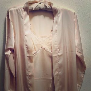 Satin Peach Colored Lace Robe w/Matching Nightgown